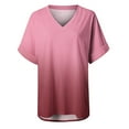 thumbnail image 6 of MPWEGNP Womens Summer Tops Rolled Short Sleeve V Neck Tee Gradient T Shirt Loose Side Split Blouse, 6 of 7