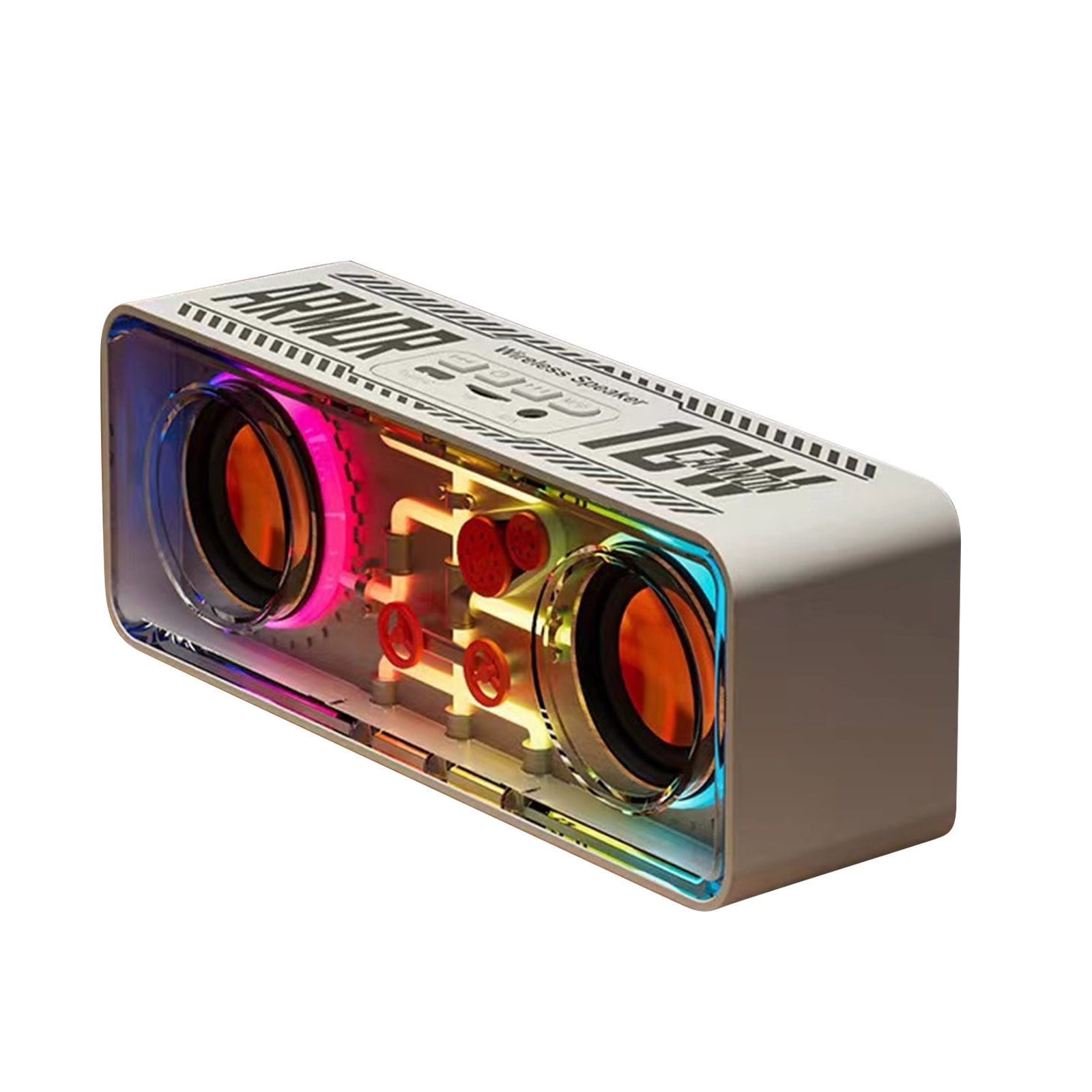Byujiro Transparent Mech Wireless Bluetooth Speaker Household Computer Colorful Lamp Steel Vibration Film Audio for Outdoor, Party and Home Use, Gift Ideas