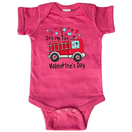 

Inktastic It s My 1st Valentine s Day Fire Truck with Cute Dalmatian Gift Baby Boy or Baby Girl Bodysuit