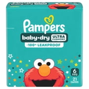 Pampers Baby Dry Ultra Cushiony Diapers, Size 6 (23-44 lbs), 21 Count, Up to 100% leakproof disposable diaper