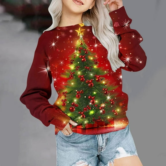 Bnwani Christmas Toddler Crew Neck Sweatshirts Boys Long Sleeve Casual Print Red Size 2-3t