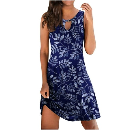 

Summer Dresses for Women 2023 Bohemian Floral Print Sleeveless Beach Dress Sexy Hollow Out Crew Neck Tank Dress Sundress
