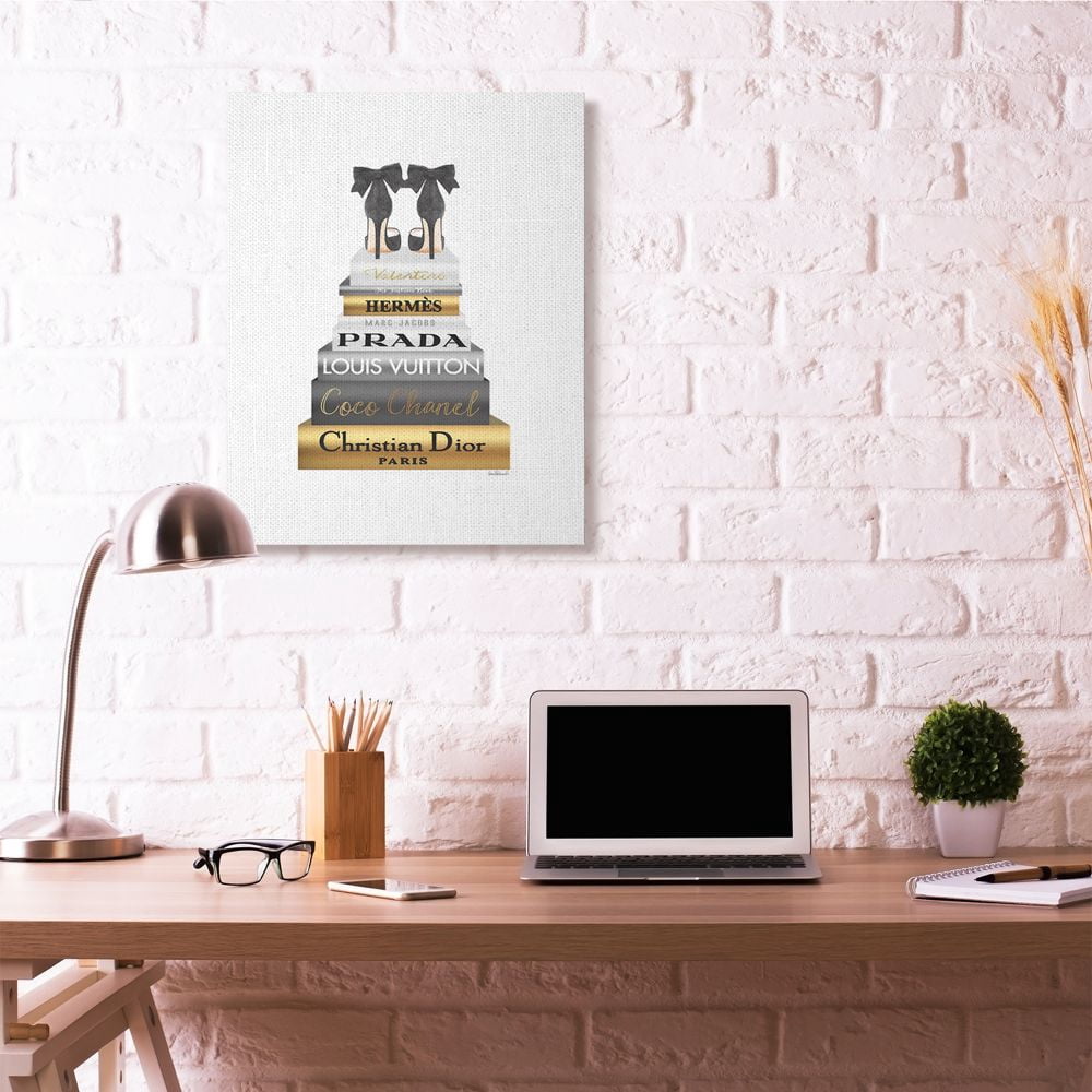 Stupell Industries Black Heels Gold Bookstack Glam Fashion Watercolor Design Canvas Wall Art by Amanda Greenwood