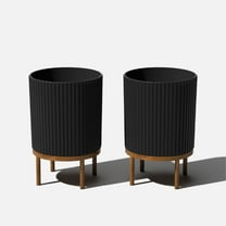 Veradek Demi Series Raised 16" Plastic-Stone Planter - (Black/Brown, 2 Pack)