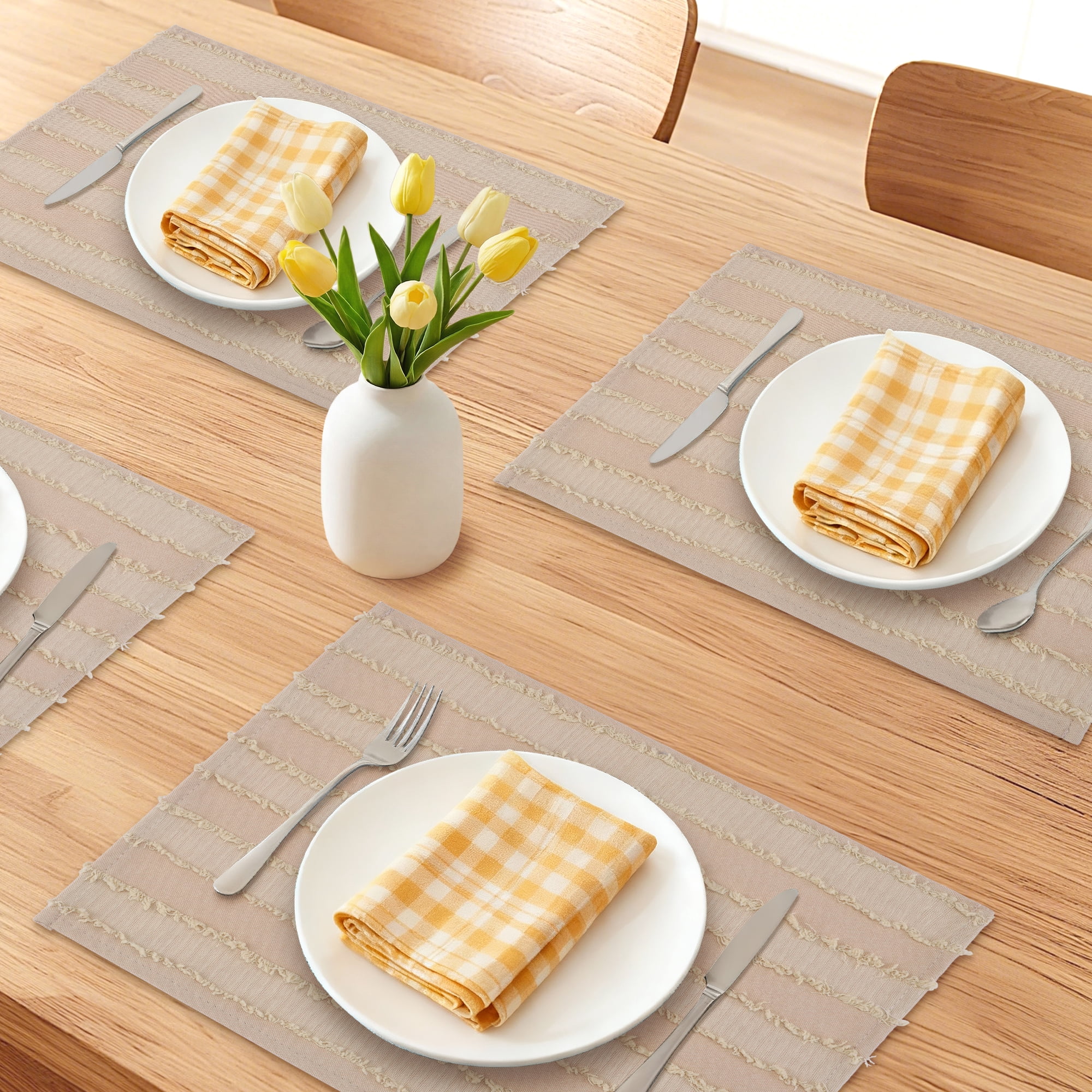 Unique Bargains Rustic Placemats Set of 4 Rectangular Cotton Blend Yellow 15.7x11.8inch