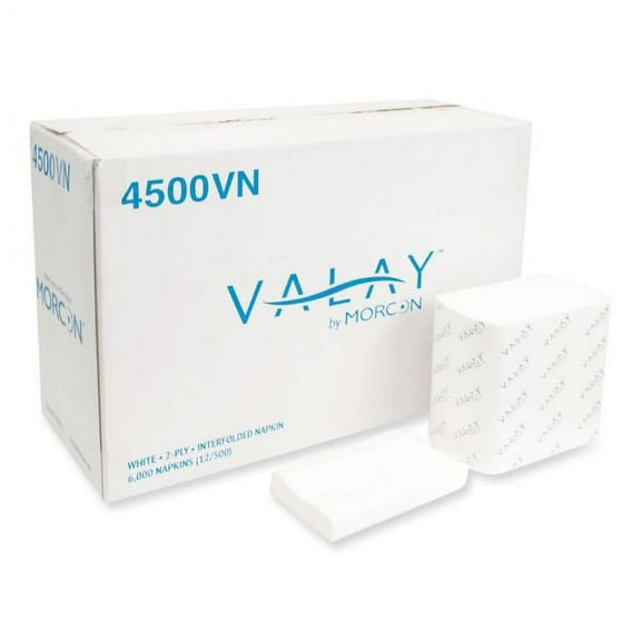 1 piece Morcon Tissue Valay Interfolded Napkins, 2-Ply, 6.5 x 8.25, White, 500/Pack, 12 Packs/Carton