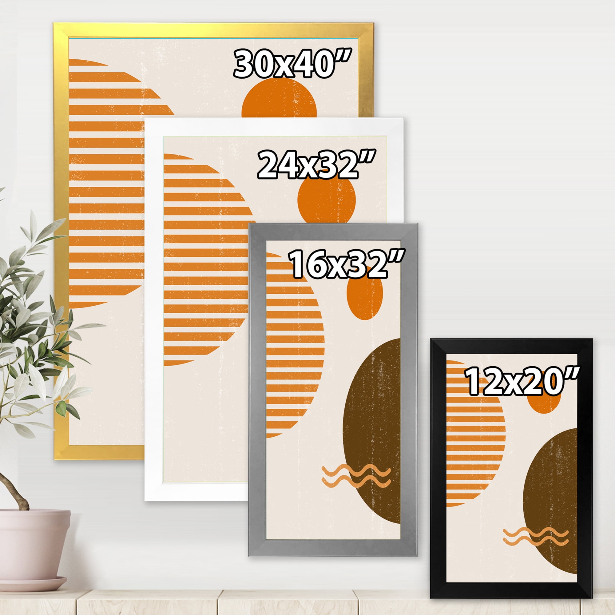 Designart 'Abstract Minimal Moon and Sun In Earth Tones III' Modern Framed Art Print