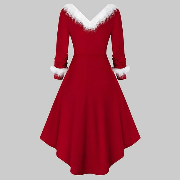 ICHUANYI Clearance Women's Fashion Casual Christmas Dress Color Matching Long Sleeve Evening Dress Long Sleeve V-neck Dress(Red, M) ICHUANYI WER2023081510017