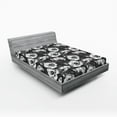 thumbnail image 2 of Ambesonne Poppy Fitted Sheet, Blossoming Vintage Poppies, California King, Grey Black White, 2 of 5