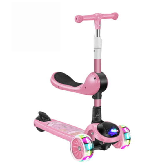 Scooter Patín del diablo Infantil Montable con asiento y luces led Elegate Color Rosa