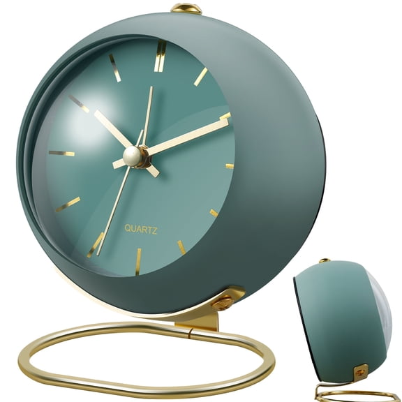 Silent No Ticking Desk Alarm Clock Bedside Retro Metal Battery Operated With Night Light (frostedgreen )