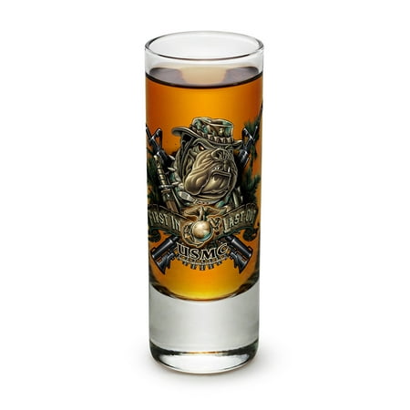 Shot Glasses – US Marine Corps Gifts for Men or Women – Glass Marine Devil Dog First In Last Out Shot Glasses – USMC Glass Shot Glasses with Logo - Set of 48 (2 Oz)