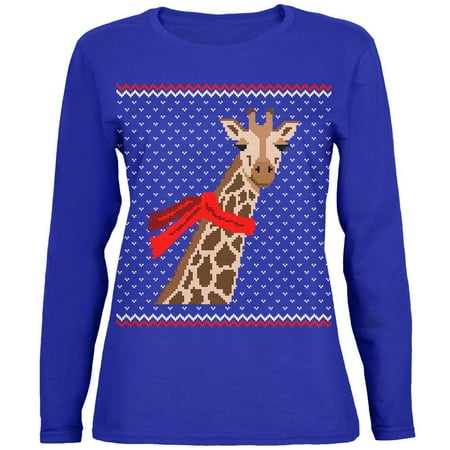 Big Giraffe Scarf Ugly Christmas Sweater Womens Long Sleeve T