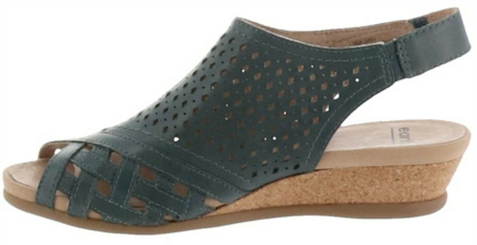earth leather perforated wedge sandals