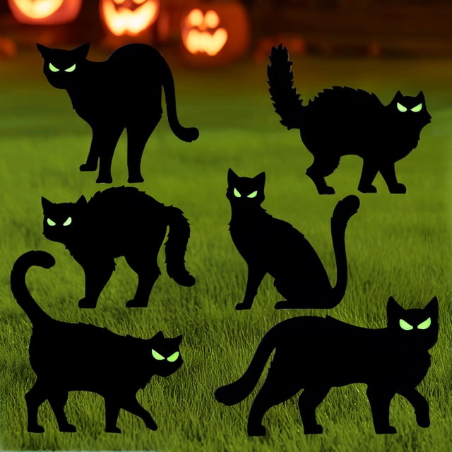 Juego de letreros de Halloween para patio JOYIN, diseño de gato negro que brilla en la oscuridad
