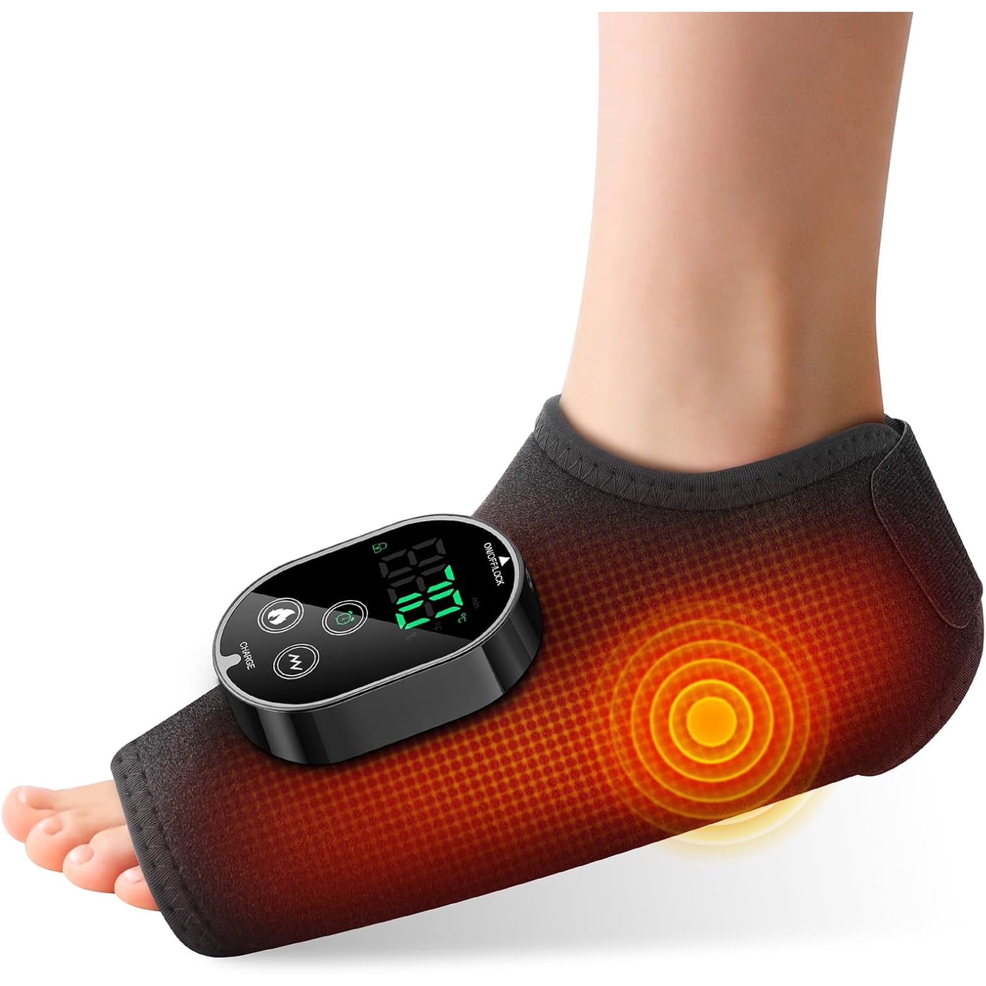 Cordless Foot Ankle Massager, Ankle Heating Pad Wrap with Massage for Feet, Heated Ankle Brace Wrap, 3000mAh Rechargeable, 6 Levels Heat & 3 Vibration, Adjustable Timer, Black