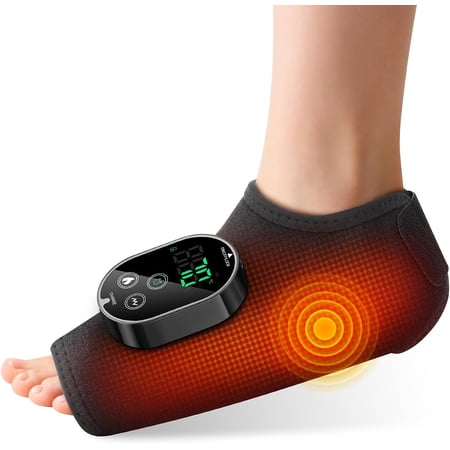 Cordless Foot Ankle Massager, Ankle Heating Pad Wrap with Massage for Feet, Heated Ankle Brace Wrap, 3000mAh Rechargeable, 6 Levels Heat & 3 Vibration, Adjustable Timer, Black