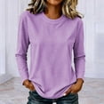 thumbnail image 2 of Shrysg Women's Long Sleeve T-Shirt Vertical Striped Crewneck Slim Fit Tops Soft Stretchy Basic Layering Tees Purple, 2 of 6
