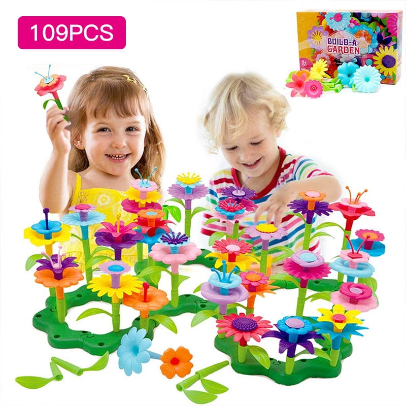 Flower Building Toys Flower Garden Building Toys 109+5Pcs Bouquet Stacking Sets Flowers Kit Stem Toy for Girls Boys Birthday Gifts for Kids Ages 3-7 Years Old 