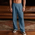 thumbnail image 2 of SAWOBUUN Men's Casual Pants Drawstring Elastic Waist Lightweight Loose Fit Summer Solid Trousers with Pockets, 2 of 5