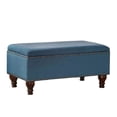 thumbnail image 3 of Fabric Upholstered Wooden Storage Bench With Nail head Trim Large Blue and Brown - Saltoro Sherpi, 3 of 5