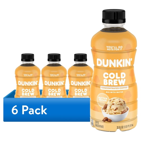 (6 pack) Dunkin’ Butter Pecan Artificially Flavored Cold Brew Concentrated Coffee, 31 oz Bottle