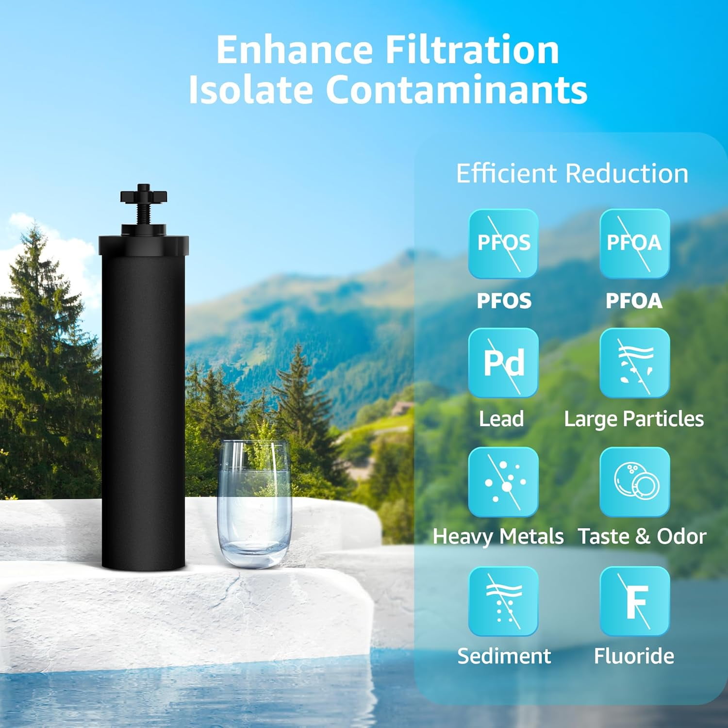 AQUA CREST NSF/ANSI 42&372 Certified Water Filter, Replacement for Berkey® Gravity Water Filter System, Berkey® Black Purification Elements, Pack of 4
