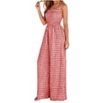 thumbnail image 2 of SZJXBUY Combinaison à Jambes Larges pour Femmes Chic Décontractée à Carreaux Sans Manches une Pièce Combinaisons Amples Fluides Smockées à Jambes Larges à Carreaux Vichy Combinaisons Rouges,TTG, 2 of 8