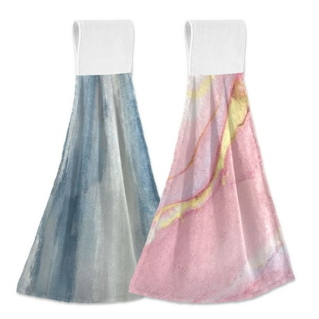 IAUYY Kitchen Hanging Towels Set of 2 100% Polyester Absorbent Super Soft Hand Towels with Hanging Loops for Bathroom Kitchen Oil Painting Marble