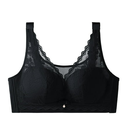 Gnurob Women s Lace No Underwire Bra Full Coverage Push Up Bralette Beauty Back Smoothing Bras Padded Wireless Bralettes Clearance Deals 08-Black 42/95C