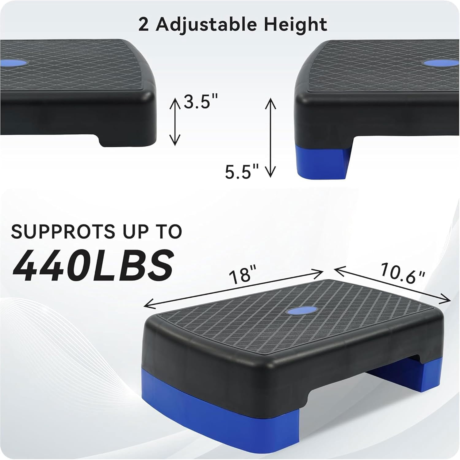 Aerobic Step Platform Trainer with Adjustable 2-Level Risers, 400 Pound Weight Capacity – Non-Slip Exercise Stepper for Cardio, Strength, and Fitness Workouts, 18-Inch, Multiple Colors