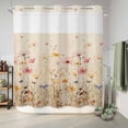 thumbnail image 6 of No Hook Shower Curtain, Pastoral Vintage Botanical Shower Curtains for Bathroom with See Through Top Window, Spring Summer Floral Waterproof & Washable Bath Curtain 66"x72", 6 of 9