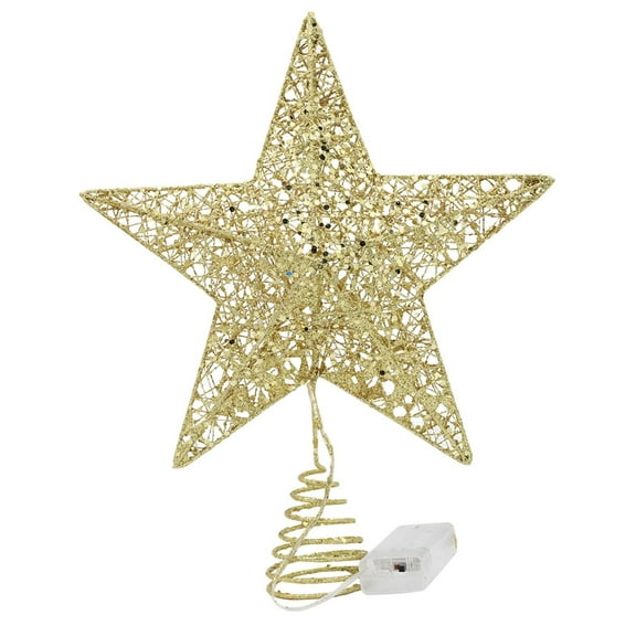 Tkrady Christmas Tree Topper Star With LED Light (Battery Not Include), Glittering Christmas Tree Decoration Ornaments,15cm (Gold)