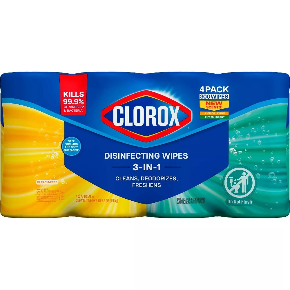 Disinfecting Wipes Value Pack - 300ct/4pk: Bleach-Free, Fresh Scent, Plastic Canister, Multi-Surface Use