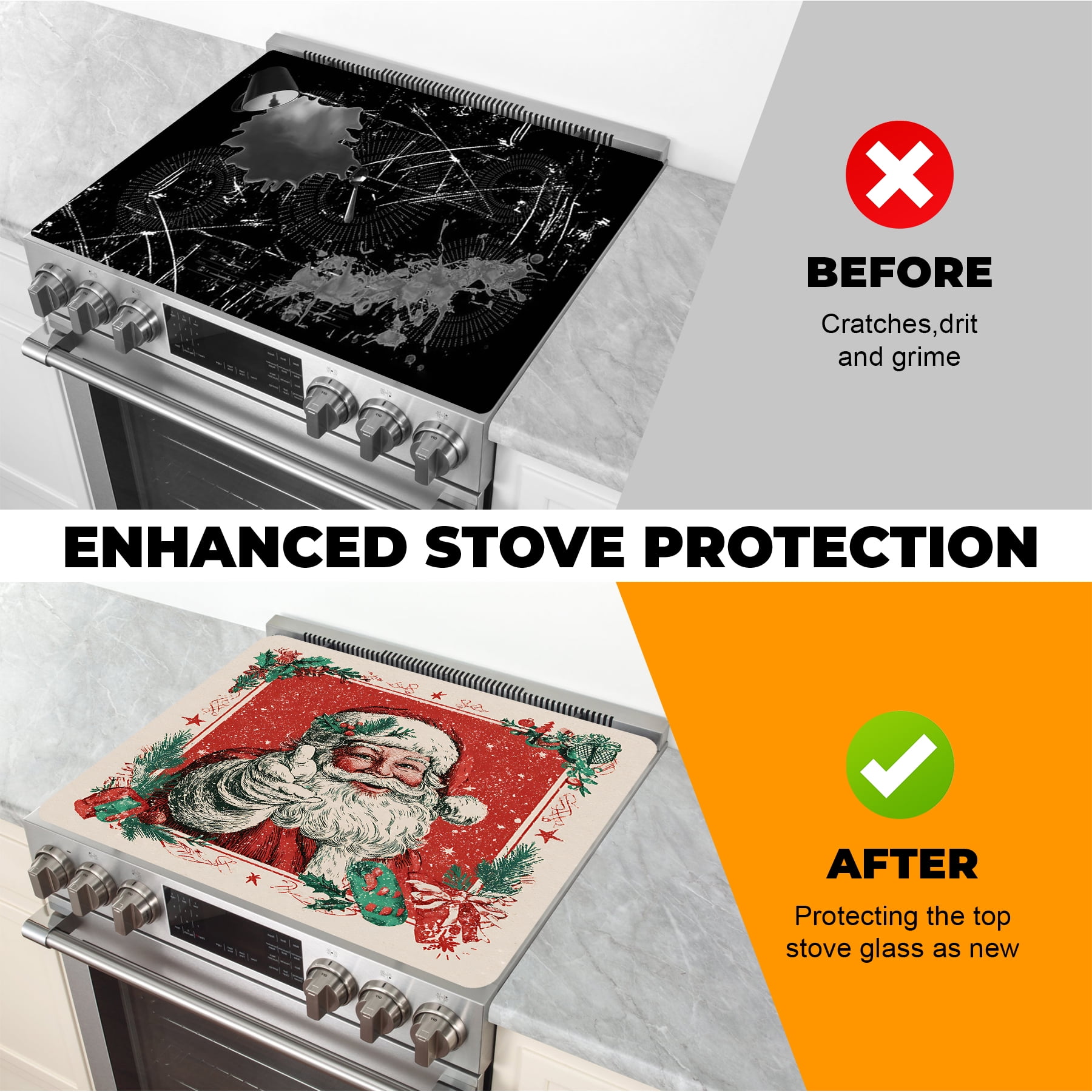 19.7x31.5inch Christmas Stove Cover, Non Slip Kitchen Mats for Floor Winter Stove Top Cover for Kitchen Decor Red Electric Stove Pad Xmas Party Non-Stick Gas Burners Covers Washable, 1Pc
