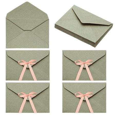 Uxcell 20 Pack Greeting Card Envelopes with Ribbon Bow, 6.3" x 4.4" Tiny Items Storage Vintage Cute Present Card Holder for Wedding Greeting Party Postcards, Gray