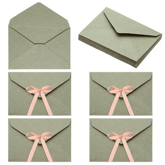 Uxcell 20 Pack Greeting Card Envelopes with Ribbon Bow, 6.3" x 4.4" Tiny Items Storage Vintage Cute Present Card Holder for Wedding Greeting Party Postcards, Gray