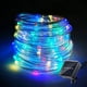 thumbnail image 1 of Guirnalda de luces solares para exterior, 20 m, 200 LED, 8 modos, cable de cobre, cuerda de PVC impermeable para jardines, árboles de Navidad y decoración de interiores (multicolor), 1 of 5