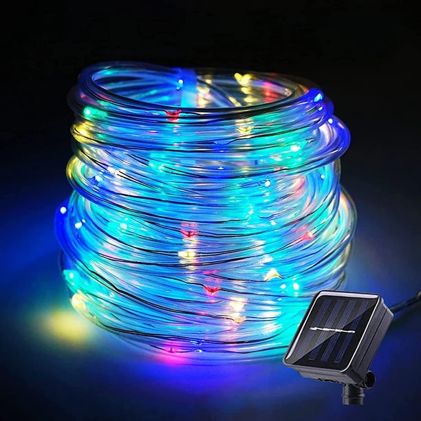 Guirnalda de luces solares para exterior, 20 m, 200 LED, 8 modos, cable de cobre, cuerda de PVC impermeable para jardines, árboles de Navidad y decoración de interiores (multicolor)