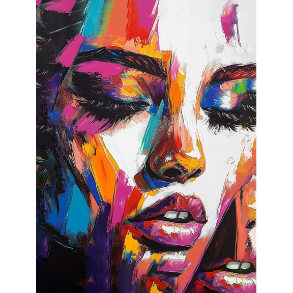 Abstract Colorful Woman Face Canvas Painting，Suitable for Living Room，Bedroom，Office，Bathroom，and Hallway Decoration.