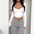 thumbnail image 3 of Camiseta Jersey de punto de ganchillo para mujer, Top corto ajustado, camisa básica ajustada para mujer Kuymtek Blanco T S para Mujer, 3 of 5