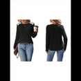 thumbnail image 3 of Camisa Informal de Cuello Redondo para Mujer, Blusa de Encaje con Retazos, Suéteres Tipo Jersey, Túnica de Larga de Color Liso. Negro XL, 3 of 7
