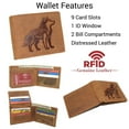 thumbnail image 2 of MARSHAL Wolf Design Men's Vintage Leather RFID Blocking Bifold Wallet for Hunters & Outdoorsmen Tan, 2 of 9