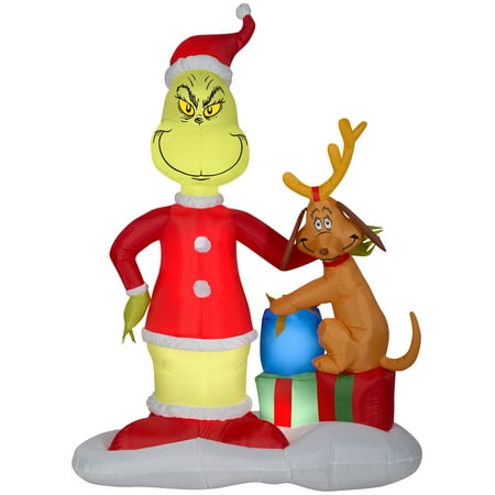 Gemmy Christmas Airblown Inflatable Grinch and Max w/Presents Scene Dr. Seuss 6 ft Tall Multi