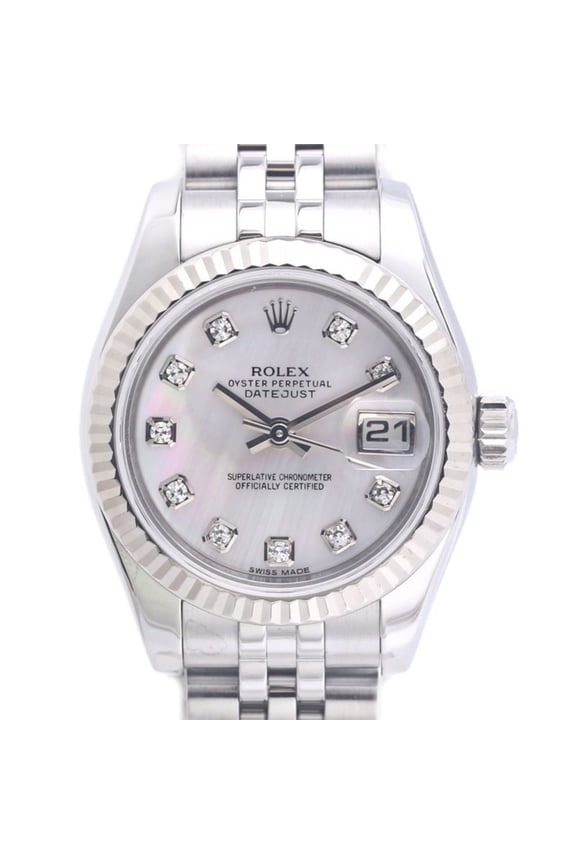 Pre-Owned ROLEX Datejust 10P Diamond White Mother-of-Pearl 179174NG Women's Watch 18K Gold x...