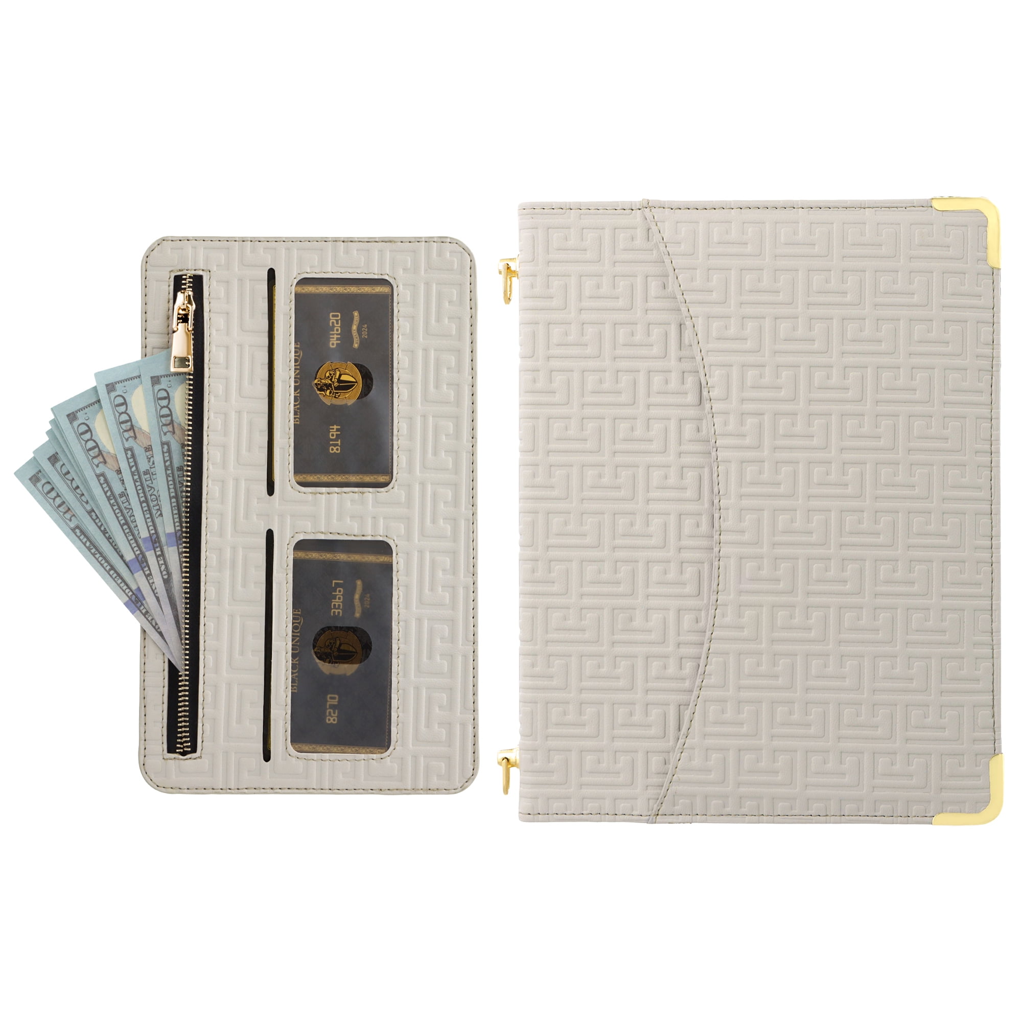 for iPad Air 11 2024/Pro 11 2022 2021 2020 2018/Air 4/Air 5, Protective Folio Case with Card Slots & Zipper Pocket & Pencil Holder, Stand Wallet PU Leather Portable Crossbody Strap Cover, Beige