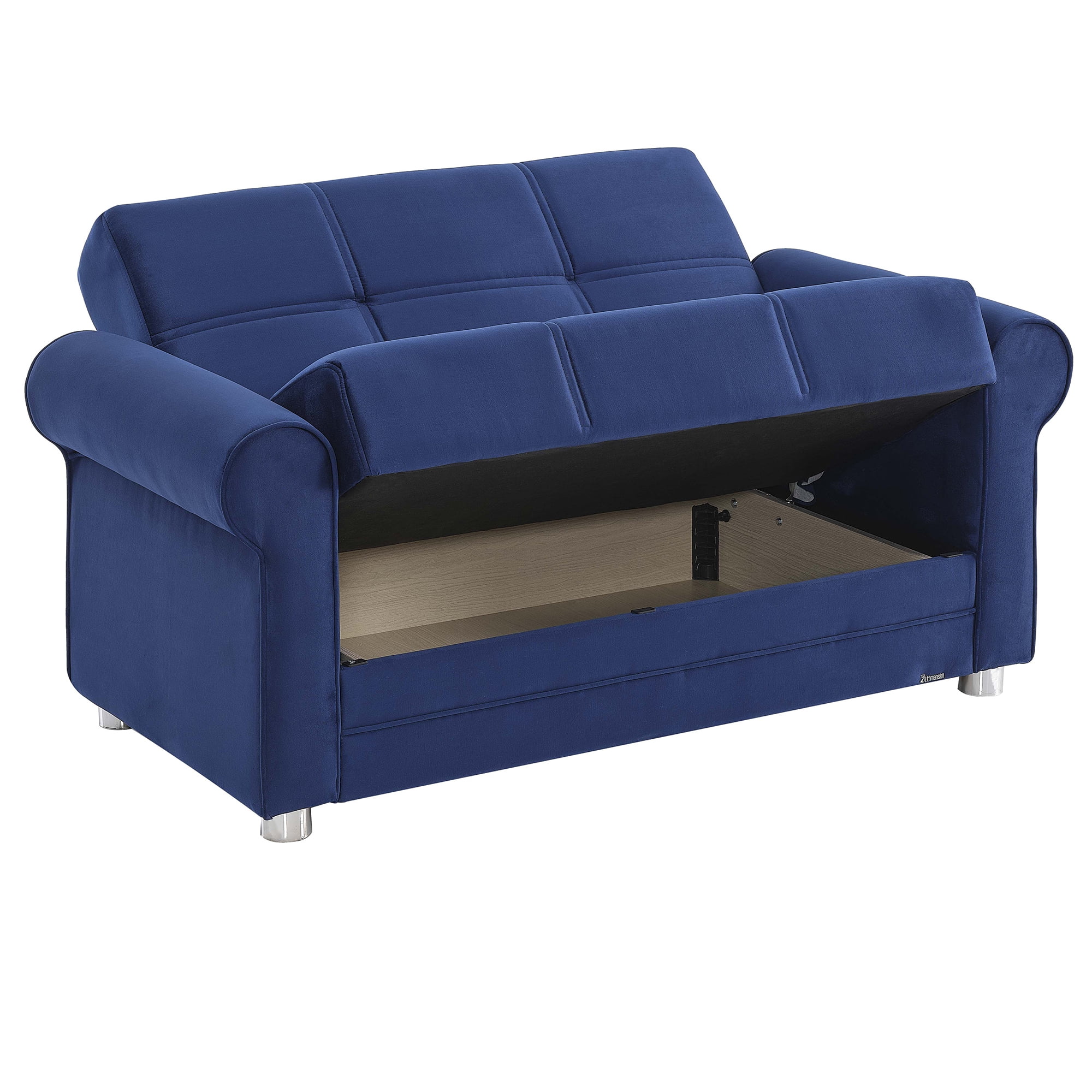 Ottomanson Convertible Sleeper Loveseat with Hidden Storage, Firm Seating, Blue