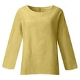 thumbnail image 4 of Yigetop Linen Shirts for Women Linen Shirts for Women 2025 Trendy Long Sleeve Summer Tops Casual Loose Tshirts Basic Tees Women's Linen Shirt Yellow3 4XL, 4 of 5