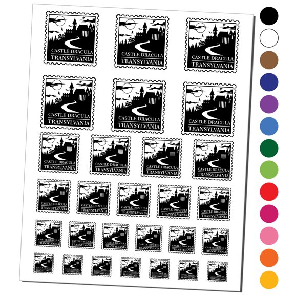 Castle Dracula Transylvania Destination Stamp Water Resistant Temporary Tattoo Set Fake Body Art Collection - Dark Green