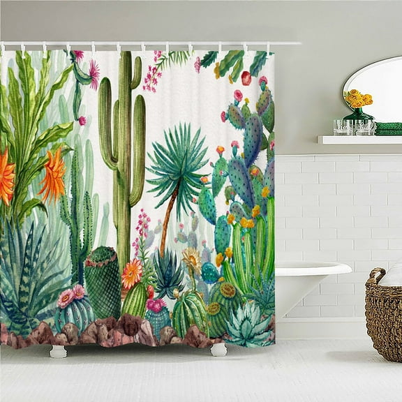 Cactus Green Plant Shower Curtain Bathroom Waterproof Polyester Leaves 3D Printing Curtains for Bathroom Shower Curtains